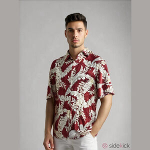 Pierre Cardin Red Floral Hawaiian Shirt Large